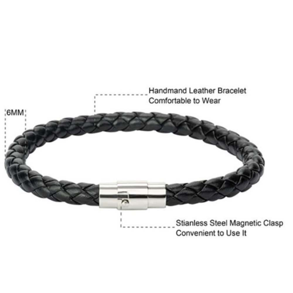 Mens 4pc. Braided Leather Magnetic Wristband - Picture 4 of 5